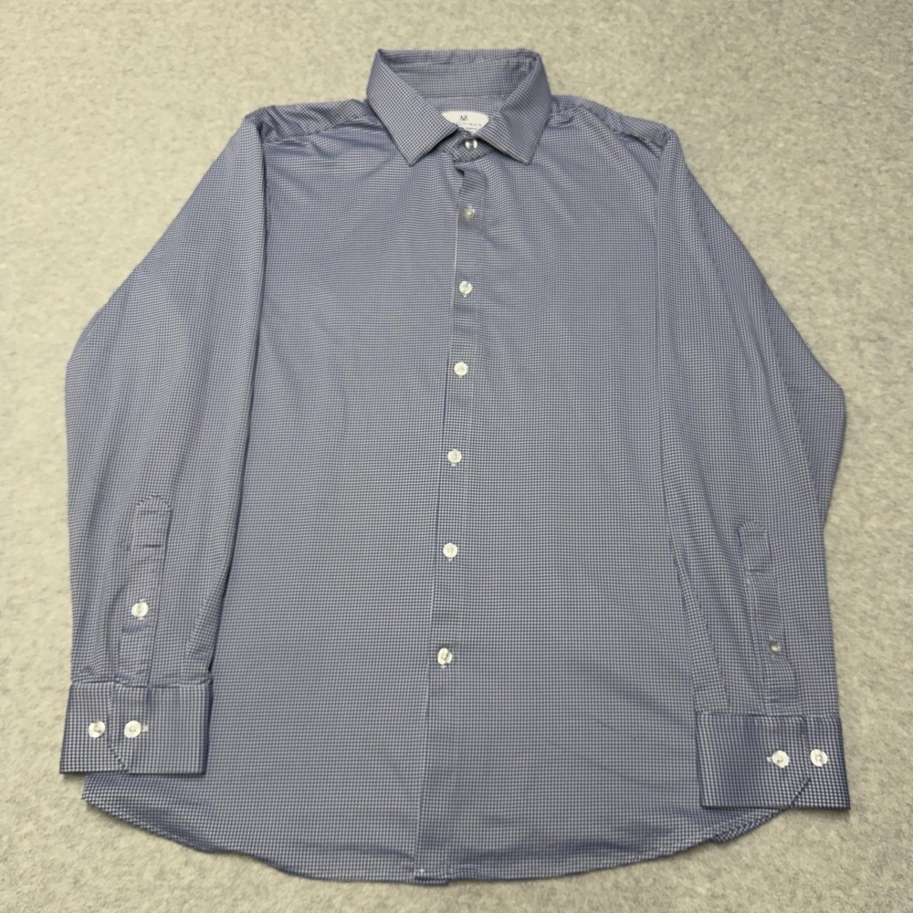 Mizzen+Main Dress Shirt Mens XL Blue Gingham Trim Fit Stretch Long Sleeve